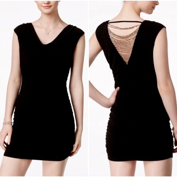 BCX Dresses & Skirts - 5 for 3* BCX S Ruched BodyCon Mini Dress Pewter Beaded Back Cowl Neck Sleeveless